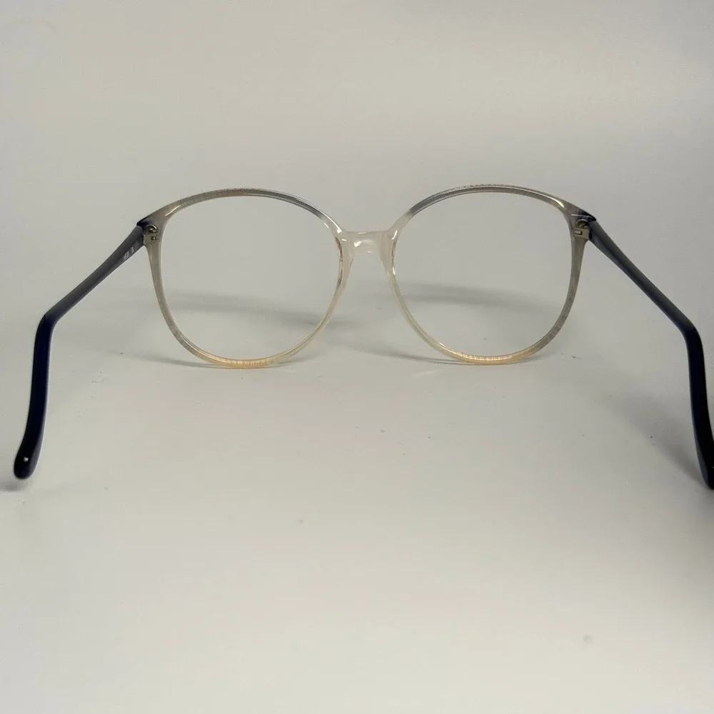Vintage SRO Heidi BL Eyeglass Frames Champagne Navy Blue Round Cat Eye USA 140